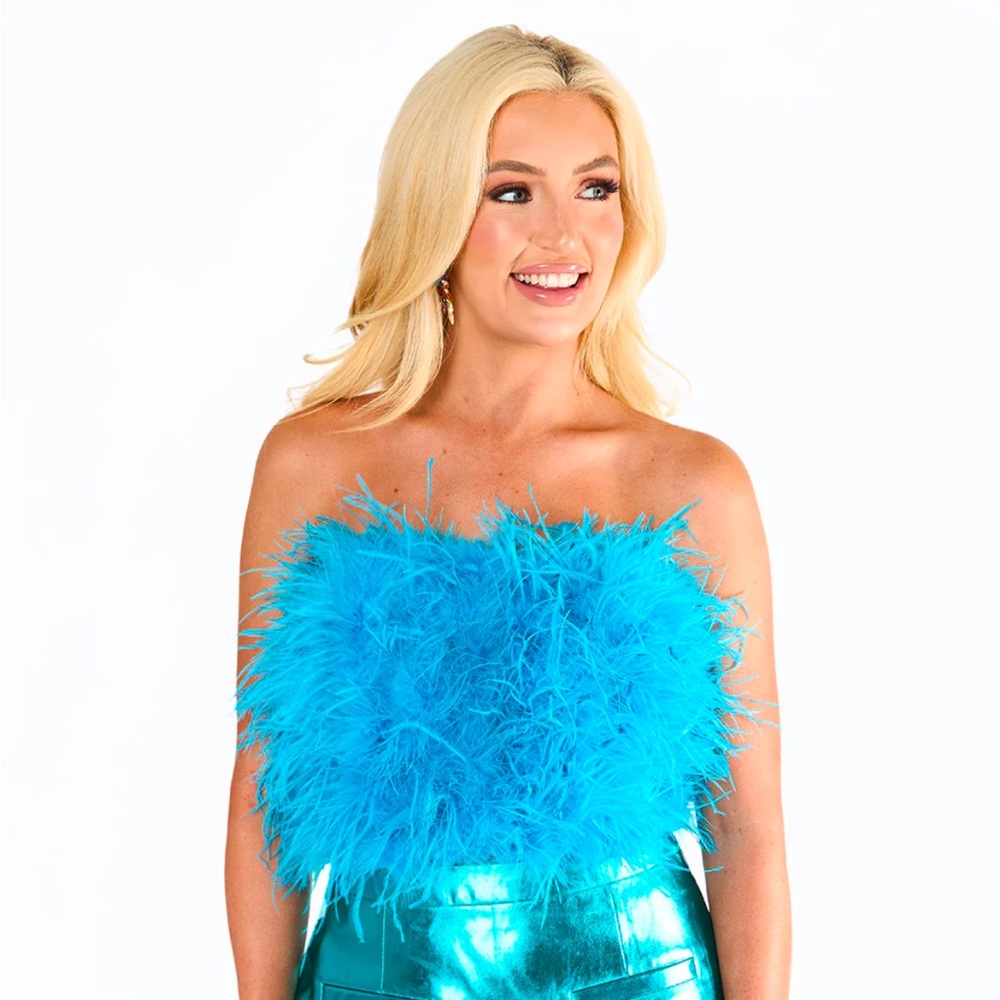 NWT BuddyLove turquoise blue feathers tube top